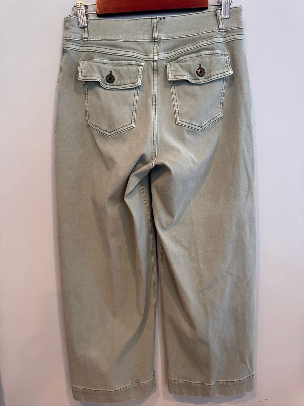 SPANX Women's Twill Cropped Wide Leg Pants Size L Sage Green - Picture 3 of 6
